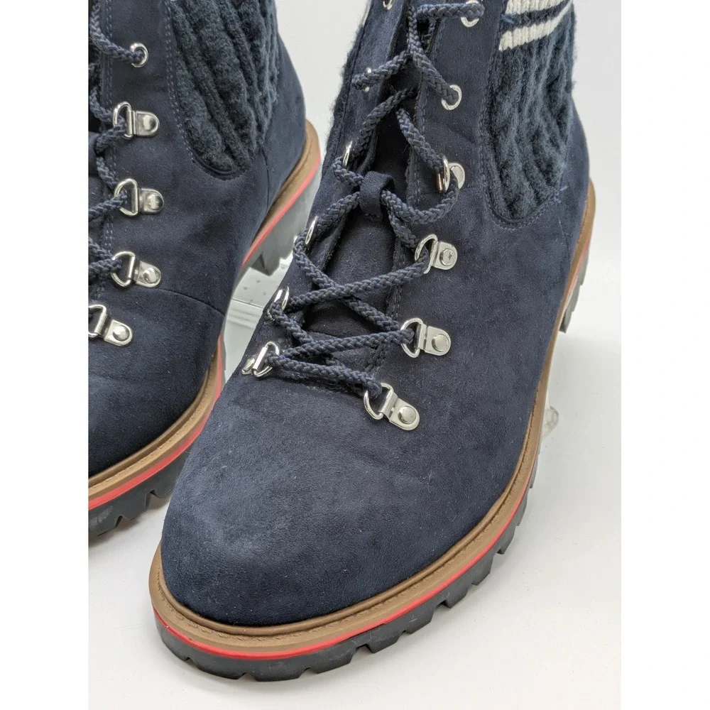 Torrid Women's 10W Navy Faux Suede Sweater Knit Hiker Ankle Boots Lug Sole